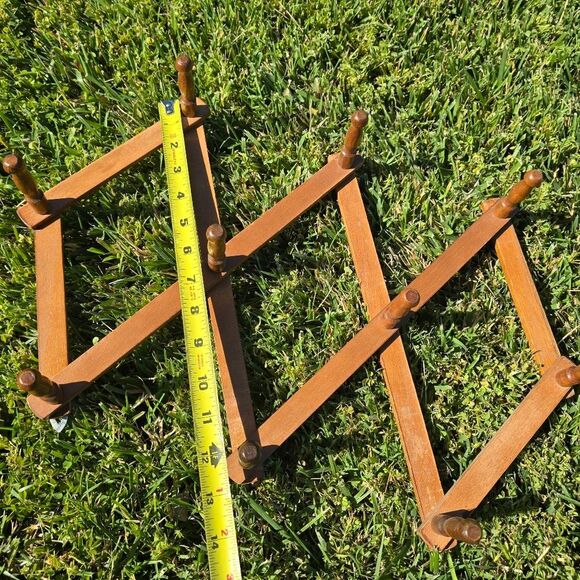 Vintage 10 Peg Accordion Wooden Wall Rack Coat Rack - Picture 4 of 6